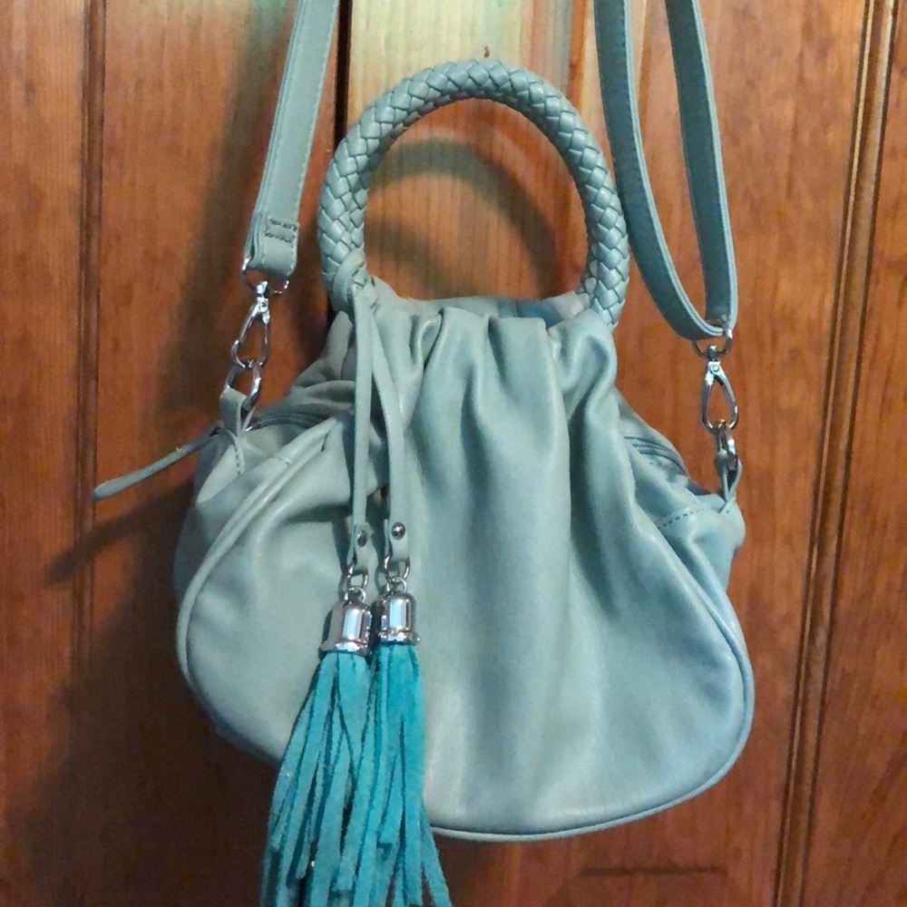 Cute turquoise satchel & shoulder bag with tassel